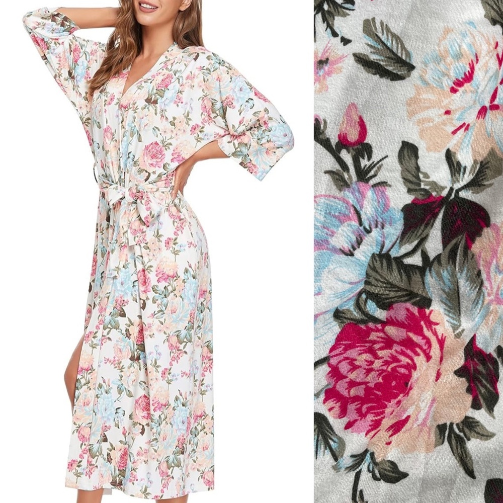 Pretty floral print full length robe | Medium